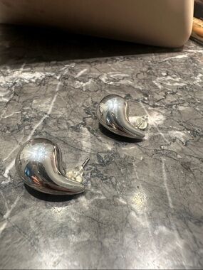 Silver Curved Teardrop Stud Earrings